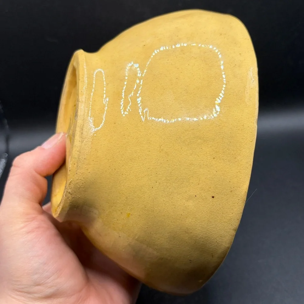 Antique Yellowware Pottery Corn Design Pudding Food Mold Farmhouse Butter Mold